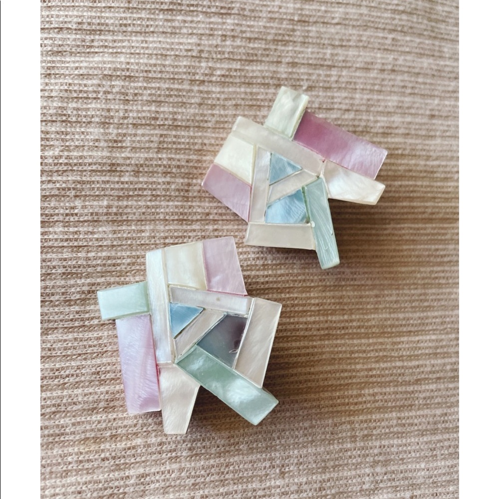 Iridescent Abstract Pastel Clip On Earrings